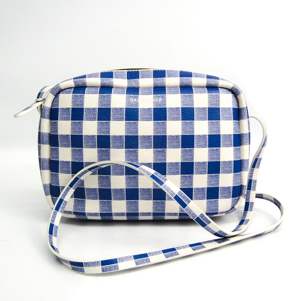 Balenciaga everyday camera bag in blue/purple checkered print